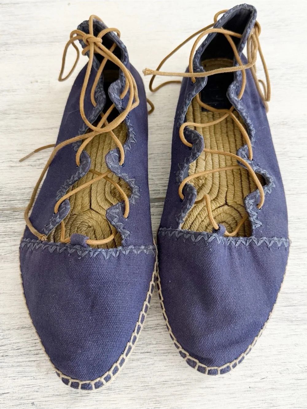 Tory Burch Navy Blue Canvas Lace-Up Espadrilles